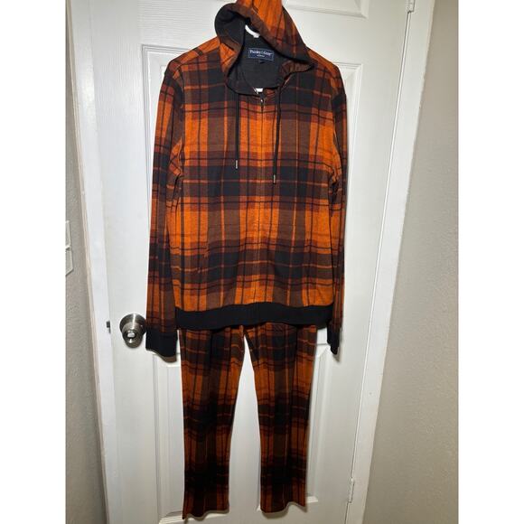 Paisley & Gray Orange and black Flannel Set Pants and Hoodie Slim Fit Sz Large - Picture 1 of 11